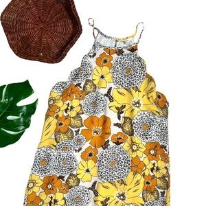 Entro Boutique Marigold Retro 60s Floral Inspired Sleeveless Scallop Shift Dress